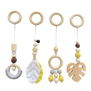 4Pcs/Set Wooden  Toy Eco-friendly Easy Hanging Crochet Beads Baby Wooden