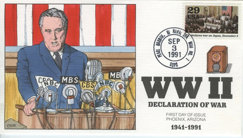 #2559J  WWII DECLARATION OF WAR single FDC Hand-Printed Collins Perfect!!! - Image 1 of 1