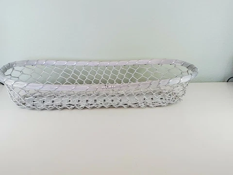 Silver Metal Woven Bread Or Fruit Basket 18" Cover