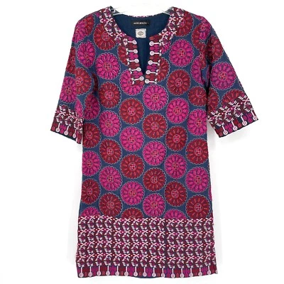 Vestido túnica boêmio bordado antigo Batik tamanho P 38 azul forrado floral - Imagem 1 de 4