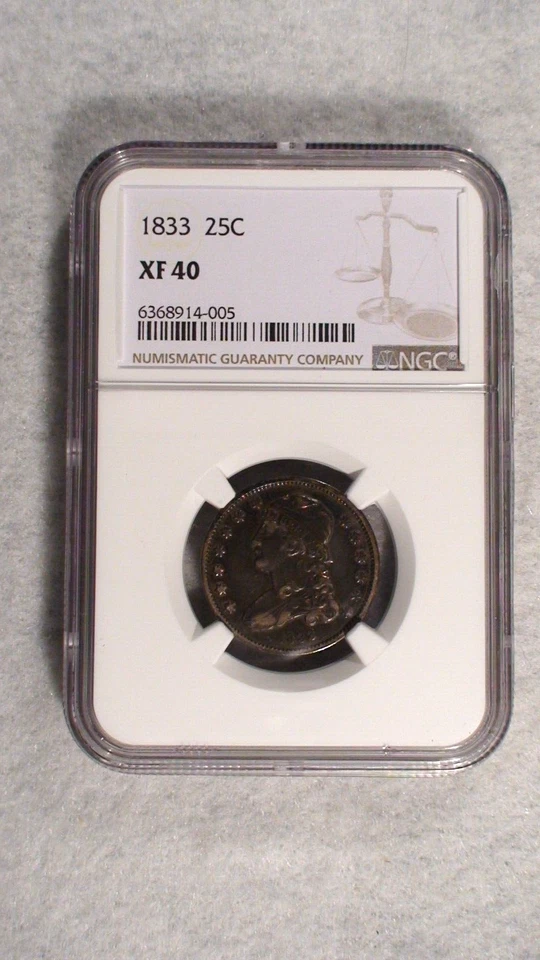 1833 NGC XF40 CAPPED QUARTER PRETTY 25C SILVER COIN STARTS AT 99 CENTS! - Image 1 of 4