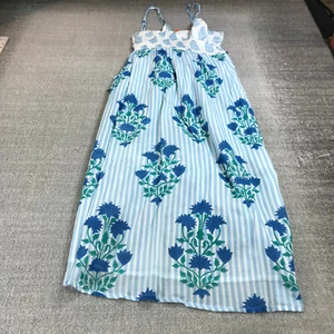 Oliphant Dress Womens Large Sleeveless Wrap Dress Floral Blue Teal Stripe - Picture 1 of 12