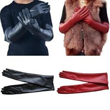 Leder Handschuhe Lang Abendhandschuhe Mitten Lederhandschuhe Schwarz Rot-DE