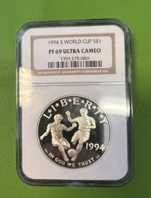 1994-S World Cup Soccer 90% Silver Dollar Proof NGC PR69 DCAM $1 San Francisco - Image 1 of 4