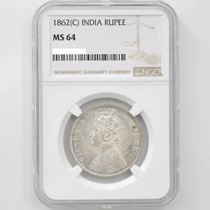 1862 (C) British India Queen Victoria 1 Rupee 11.66Grams Silver Coin NGC MS 64 - Picture 1 of 4