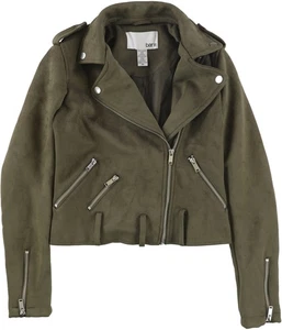bar III Womens Faux Suede Motorcycle Jacket, Green, X-Small - Picture 1 of 2
