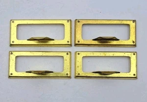 Vintage Card Catalog Drawer Pulls with Label Holders File Cabinet Hardware Set 4 - Picture 1 of 9