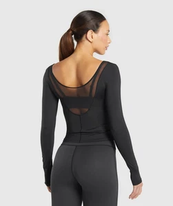 Gymshark Elevate Langarmshirt Damen S schwarz RLSE Stoff Netzrücken - Bild 1 von 7