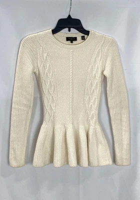 Suéter Ted Baker Mujer Marfil Tejido con Cable Peplum Talla 0 Foto 1 de 4