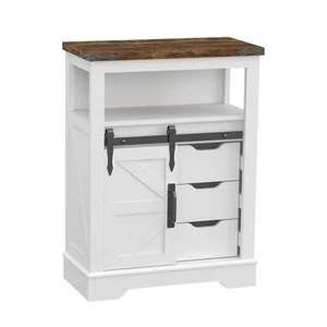 Farmhouse Bathroom Floor Cabinet, Sliding Barn 3 Drawers & 1 Door Freestandin... - Picture 1 of 7