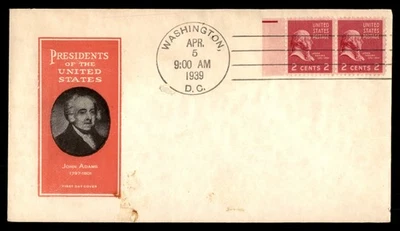 Mayfairstamps US FDC 1939 Washington DC pair John Adams stamps First Day Cover a - Image 1 of 2