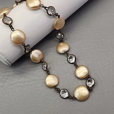 Винтажное хрустальное ожерелье с имитацией жемчужных дисков с открытым безелем прозрачное короткое 14,5 дюйма - Изображение 1 из 4