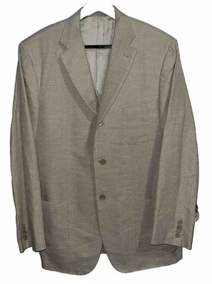 Gianluca Isaia Beige Gray Woven Cotton & Silk 3 Button Blazer Jacket Italy 42R - Image 1 of 4