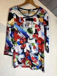 NEW Dolcezza Simply Art Top S, Multicolour Abstract Diamante 3/4 Sleeve Leblanc - Picture 1 of 6