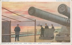 Postcard WW1 Sunset North Sea Deck Of HMS Queen Elizabeth unposted - Picture 1 of 4