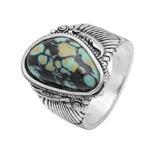 Natural Turquoise Silver Plated Ring for Men Women Vintage Wedding Engagement - Picture 1 of 9