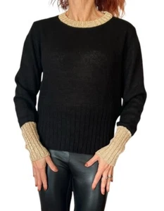 MARELLA SPORT SUÉTER NEGRO DORADO JERSEY CUELLO REDONDO ALPACA MOHAIR GRANDE - Imagen 1 de 13