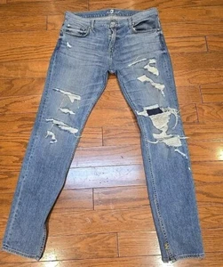 7 For All Mankind Blue Distressed Jeans, Size 34 - Picture 1 of 6