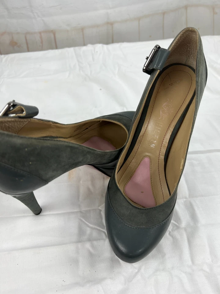 Womens Paris Hilton Platform Stiletto Heel Shoes Size 7.5 Gray Side Buckle EUC - Image 1 of 4