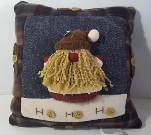 Rustic Santa Throw Pillow Brown Plaid 14" x 14" NWT Holiday Decor - Picture 1 of 3