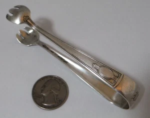 ANTIQUE Sterling Silver ARTS & CRAFTS 1917 Wallace CARTHAGE Sugar Tongs NICE - Picture 1 of 6