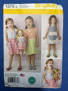 Simplicity Sewing Pattern 1379 Child's Dress & Dress for 18" Doll Size 3-8 UNCUT - Picture 1 of 4