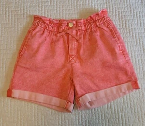 Jordache Girls Denim Shorts/Size 10 /Coral Red Paperbag Waist Roll Hem Acid Wash - Picture 1 of 14