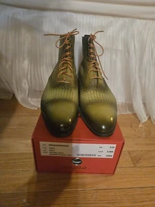 J. Fitzpatrick MTO Meadowbrook Lime Boots BRAIDED 15037 Patina 45 Mens US 12 EE - Picture 1 of 9