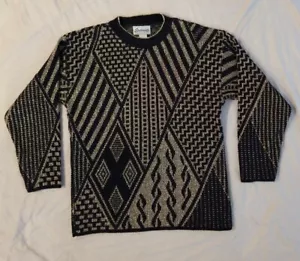 Suéter de punto metálico negro dorado vintage de los años 80 Statements by Pronto para mujer mediano - Imagen 1 de 6