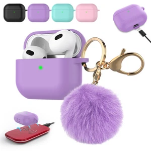 Cute Case For Airpods 3 Protective Silicone Cover Skin Case + Fur Ball Keychain - Picture 1 of 36