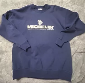 Vtg Michelin Tires Sweatshirt Crew Neck Spell Out Script Logo USA Pullover Sz L - Picture 1 of 5