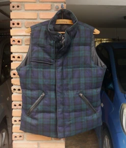 Monsieur Nicole ex/tra Japan Green Blue Tartan Plaid Wool Puffer Vest Sz 50 - Picture 1 of 19