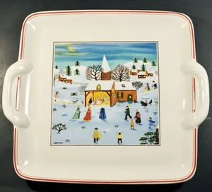 Villeroy & Boch Naif Navidad 8" asas cuadradas porcelana aperitivo plato borde rojo - Imagen 1 de 4