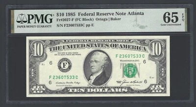 United States-Federal Reserve 10 Dollars 1985 Fr#2027-F (FC Block) UNC Grade 65 - Image 1 of 2