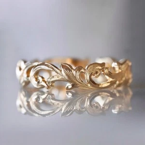 Anillo nupcial apilable banda grabada eternidad completa oro 14K ideas de regalo para mujer - Imagen 1 de 6
