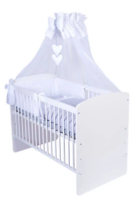 Babybett K2 mit 11tlg Komplett-Set Bettwäsche Matratze Nestchen Weiß-Grau - Bild 1 von 4