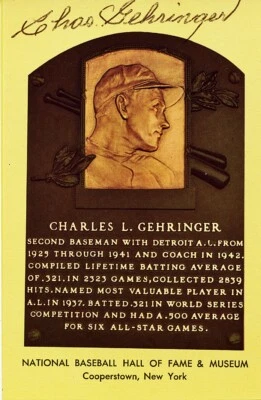 Charlie Chas Gehringer Signed Autographed HOF Plaque Postcard PSA/DNA - Image 1 of 3