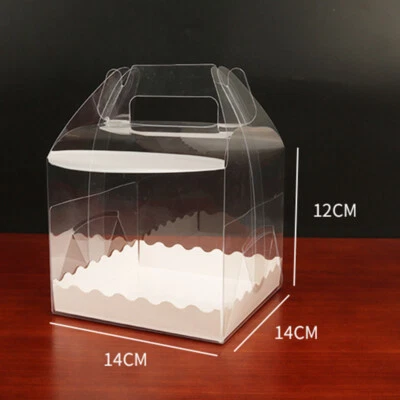 10X PVC Cake Boxes with Handle Wedding Birthday Party Favour Cupcake Box Clear  - Image 1 of 4