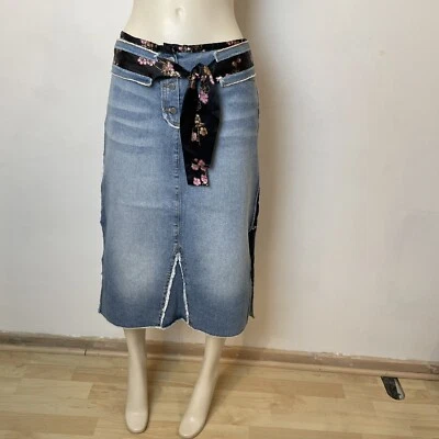 Falda midi de mezclilla Y2K de colección Reino Unido 10 aberturas laterales satinadas florales envejecidas años 90 tiro bajo Foto 1 de 4