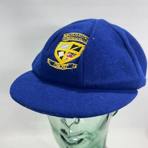 Vintage 1980s - Wellington Working Mens Cricket Club -Blue Baggy Wool Woolen hat - Picture 1 of 5
