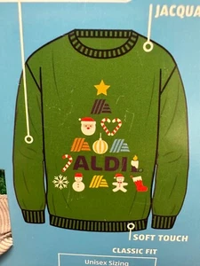 2024 Aldi Gear Weihnachtsbaum Urlaub Pullover GR. LARGE L grün Weihnachtsmann Schneemann - Bild 1 von 3