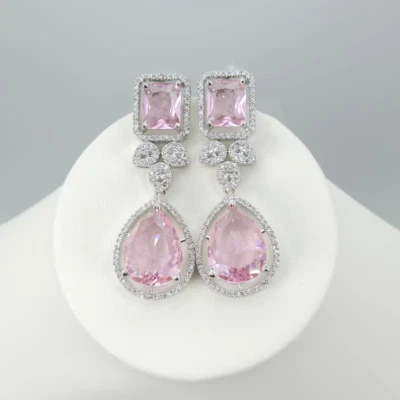 Shiny 29.72TCW Pink Tourmaline & Sapphire Engagement & Wedding Women's Earrings - Image 1 of 4