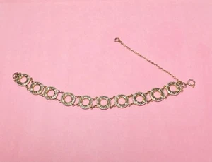 Vintage Estate Bracelet Damascene Circle/Disc Links Gold Tone Safety Chain 7.25" - Picture 1 of 15