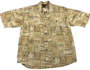 Pure Mens Silk Shirt Sz L Beige Floral Hawaiian Button Up Short Sleeve Pocket - Picture 1 of 12