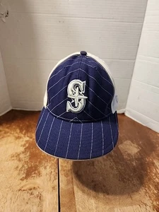 Seattle Mariners New Era striped hat 59Fifty Fitted Size 7 3/8 EUC  - Picture 1 of 9