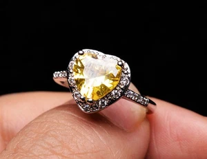 8*8mm Natural Yellow Citrine Quartz Crystal Gemstone Adjustable Ring AAAA - Picture 1 of 5