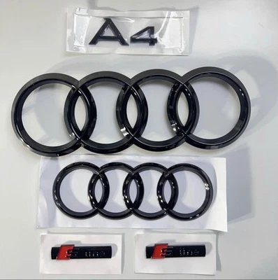 Nuevo Juego Completo De Audi A4 Negro Brillante Insignias Emblema (Parrilla y Anillo Trasero, A4, 2 Líneas Foto 1 de 4