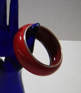 Red & Silver Tone Wide Bangle Bracelet Chunky Cuff Statement Jewelry Retro Mod - Picture 1 of 5
