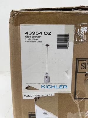 Kichler Riviera 13.75 in. 1-Light Olde Bronze Pendant Clear Ribbed Glass 43954OZ - Image 1 of 3