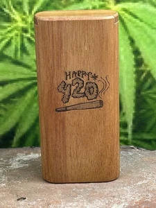 4" Engraved Canary Wood Slide Top Dugout With One Hitter, Poker & Extra Spring - Picture 1 of 8